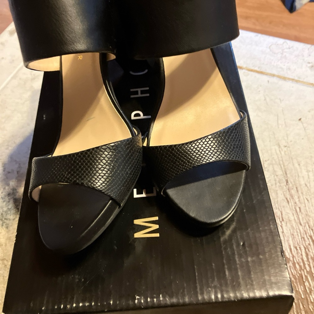 Metaphor Black Textured Leather Open-Toe Mules